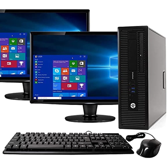 HP Elite 800G1 Desktop Computer Package - Intel Quad Core i5 3.3GHz, 16GB RAM, 240GB SSD 2TB HDD, Windows 10 Pro, Dual 19 inch Monitors, Keyboard, Mouse