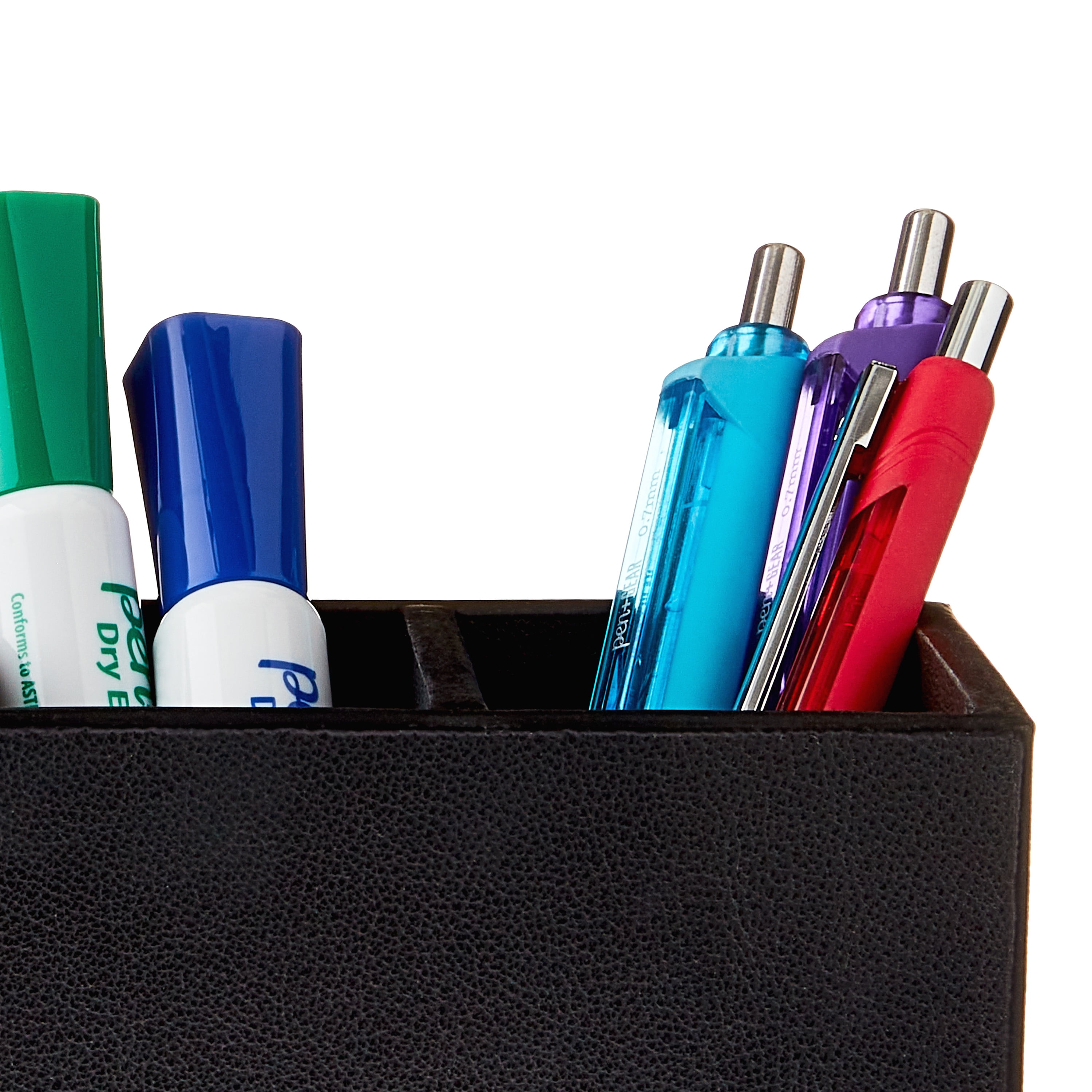 (2 pack) Pen+Gear Simulated Leather Pencil Cup, 3 Compartments, Round Shape, Rich Black
