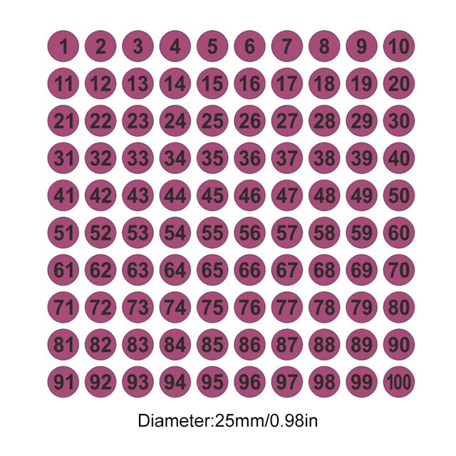 Lot de 100 Autocollants de Chiffres Consécutifs Utilisation à Long Terme Classification Inventaire Rangement Fait Main Fournitures d'Organisation Décalcomanies Noir sur Violet type 4