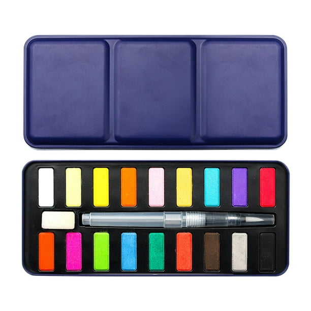 Estuche de acuarelas sólidas de 18 colores, caja de hierro, suministros de arte, portátil, para niños, para pintar a mano, pinturas en polvo de acuarela.