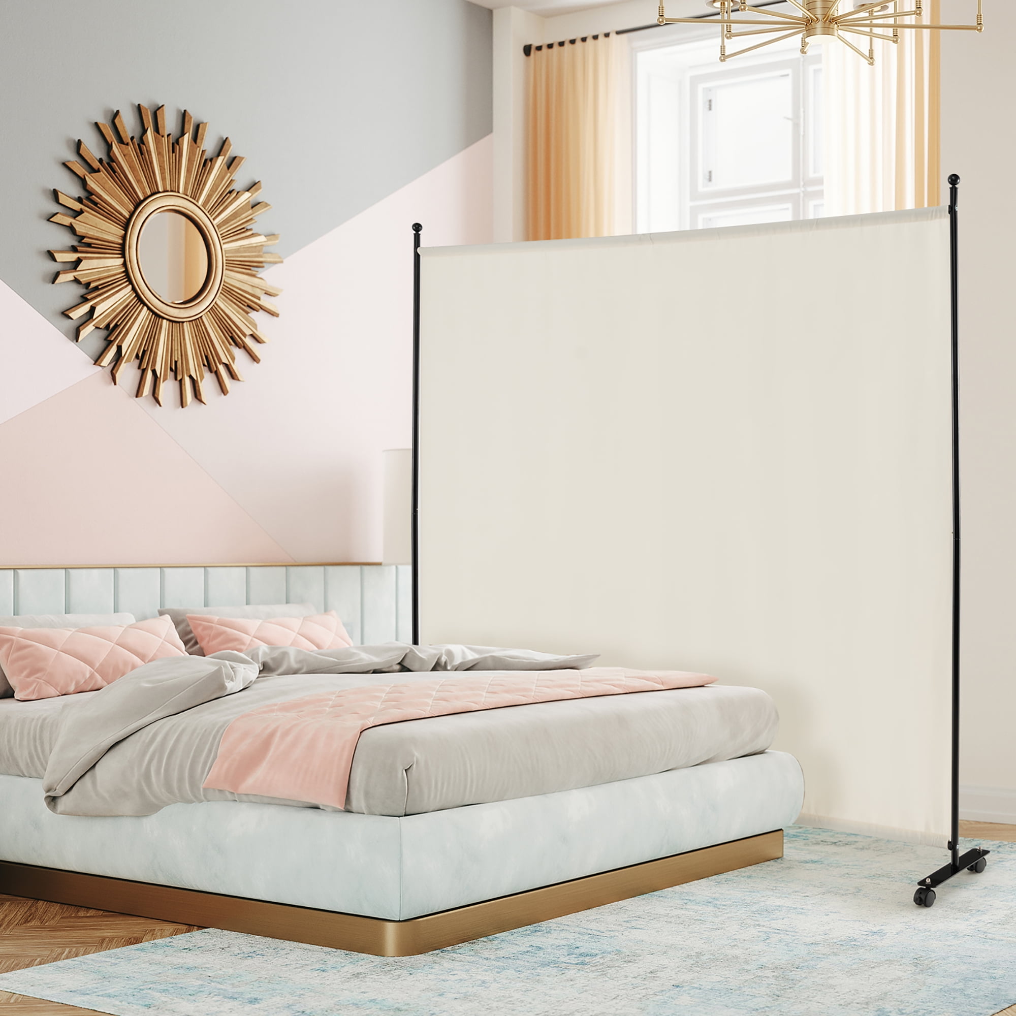 Costway 6FT Single Panel Room Divider with Wheels Rolling Fabric Partition Privacy Screen White