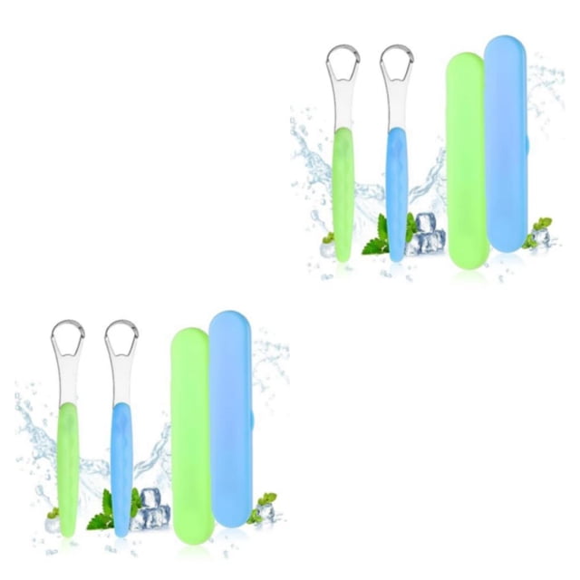 ZheElen Portable Tongue With Protective Case Safe Ingredients Stainless Steel Made Scraper 2pcs 2Set