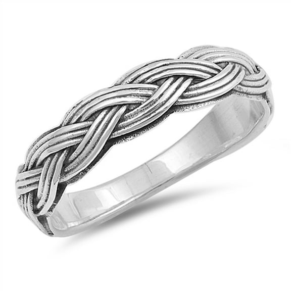 Braided Woven Criss Cross Thumb Ring .925 Sterling Silver Band Jewelry Female Male Unisex Size 8
