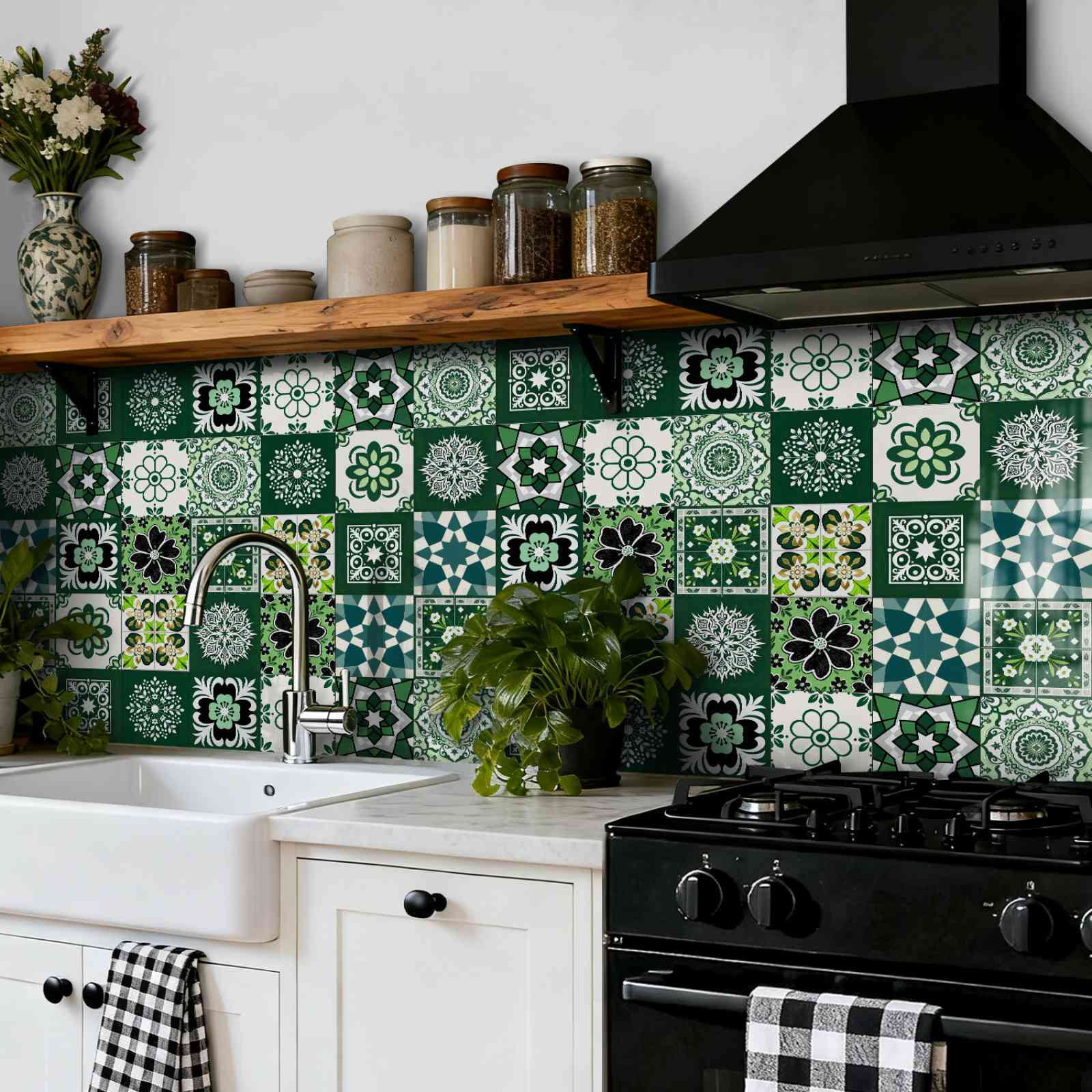 24PCS Mediterranean Style Peel and Stick Wall Tile Decals - 6"x6" Vintage Waterproof Vinyl Moroccan Bohemian Stickers for Kitchen Backsplash, Bathroom, Stair Riser Decor