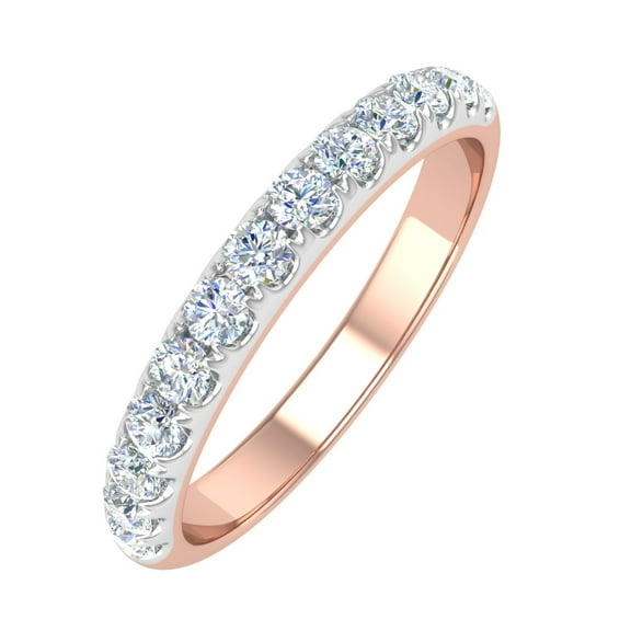 1/2 Carat Round Diamond Wedding Band Ring in 14K Rose Gold - IGI Certified (Ring Size 7)
