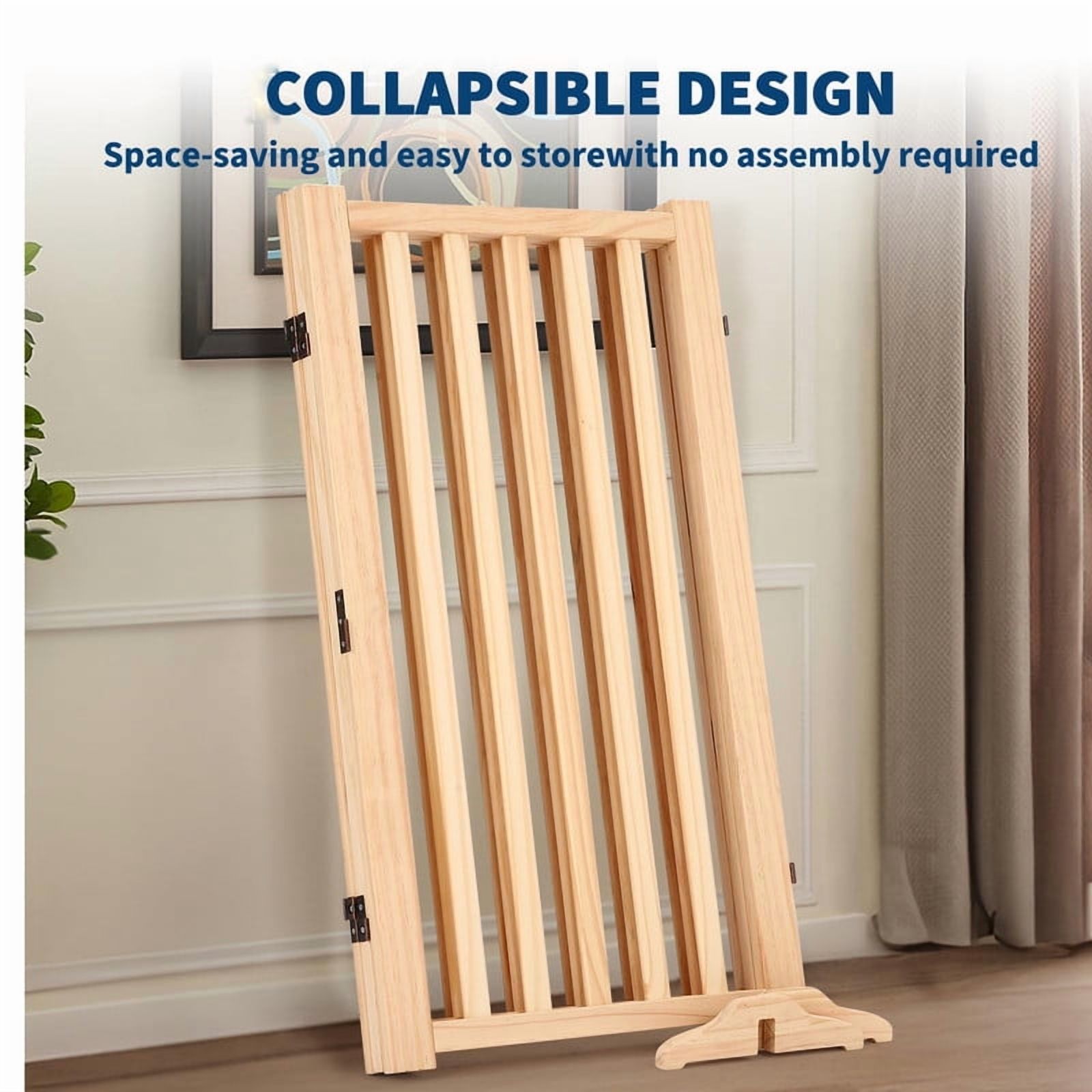 Towallmark 36 Inch Height 3 Panel Pet Gate, Freestanding Wooden Dog Gate, Folding Expandable Safety Barrier with Support Feet, Indoor Pressure Mount for Doorway Stairs Hallway, Solid Hardwood
