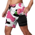 thumbnail image 1 of Sunyuer Men's Swim Trunks with Compression Liner 2-in-1 Drawstring Swimming Shorts Quick Dry Beach Board Shorts with Pockets, Cow Print Strawberries, L, 1 of 8