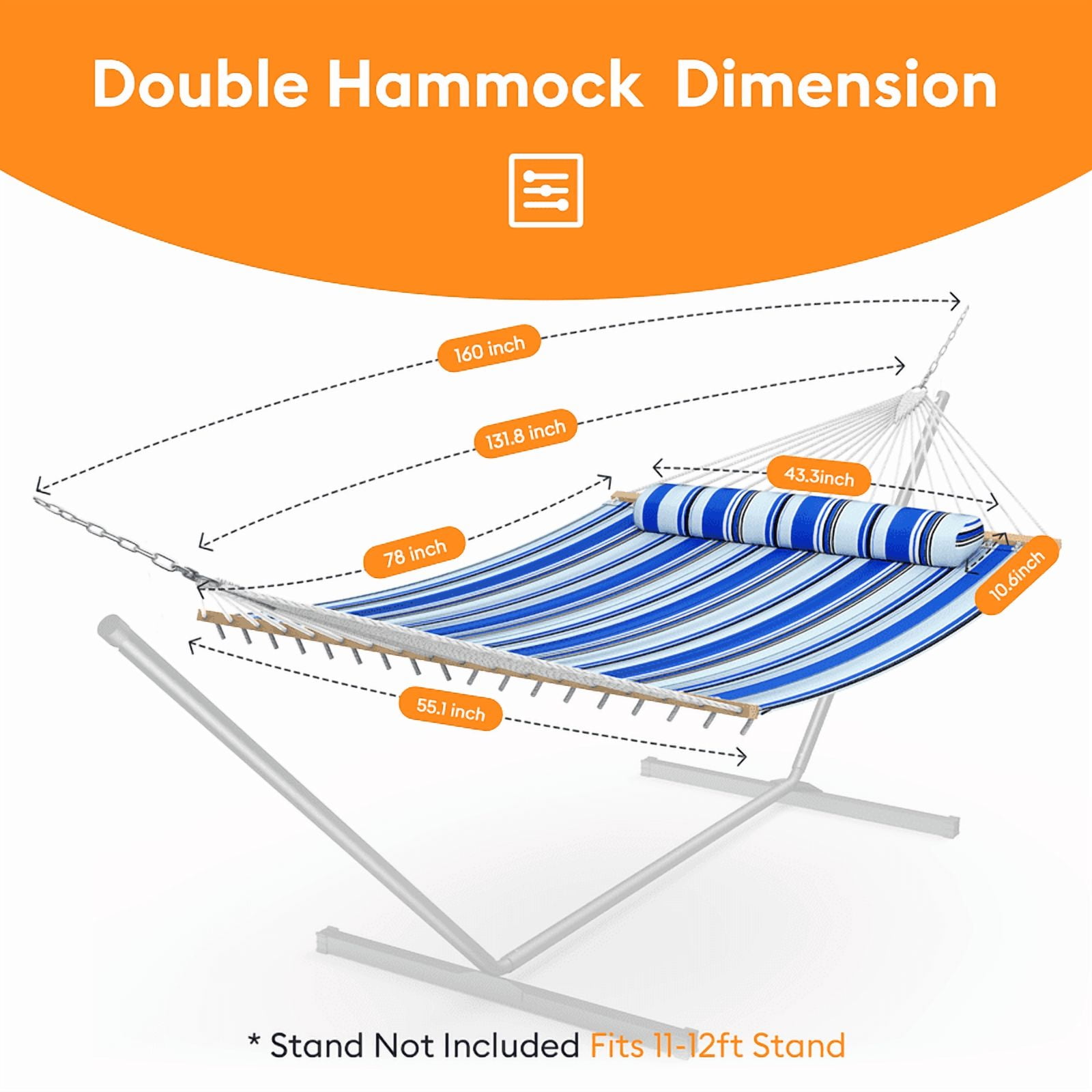 KEESTP 2 Person Portable Double Hammock Without Stand - 500lb Capacity Outdoor Hammock for Camping, Backyard - Blue