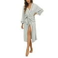 thumbnail image 1 of HEARTNICE Womens Cotton Robe, Soft Kimono Spa Knit Bathrobe Lightweight Long (Grey mel. , L), 1 of 10