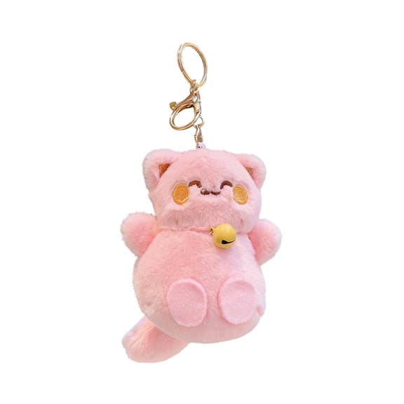 Plush Maneki-Neko Keychain With Bell, Pink Stuffed Cat Bag Charm, Plushie For Backpacks, Keychains, Claw Machine Prizes, Daily Use