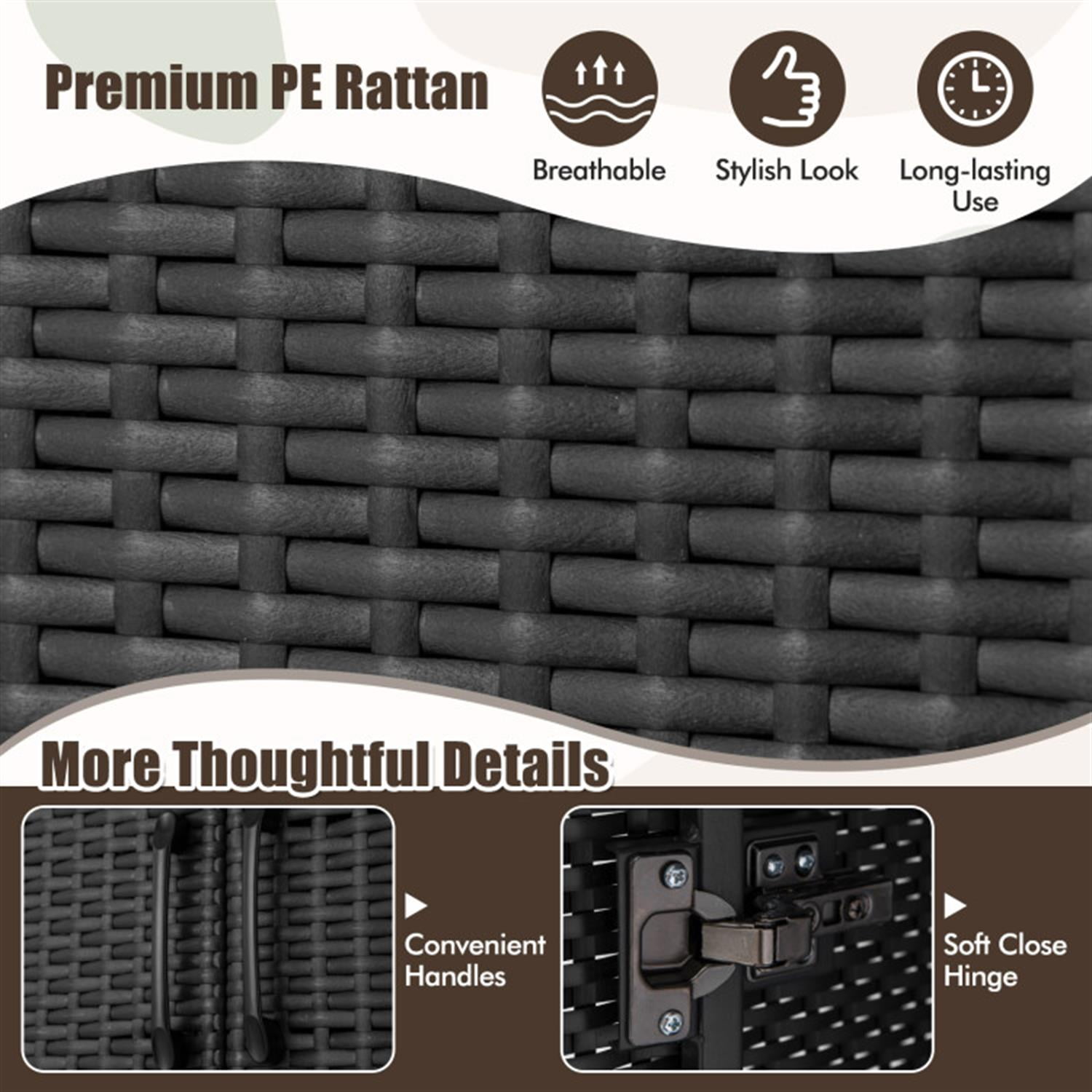 Demi Bonn 62" Wicker Wardrobe with 2 Doors, PE Rattan Closet with Hanging Rod, Freestanding Storage Cabinet, Black