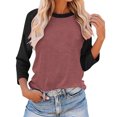 thumbnail image 1 of Plebaso Chemises à Manches 3/4 pour Femmes Col Rond Tops à Blocs de Couleur Décontractés Amples Blouses pour Femmes, 1 of 4