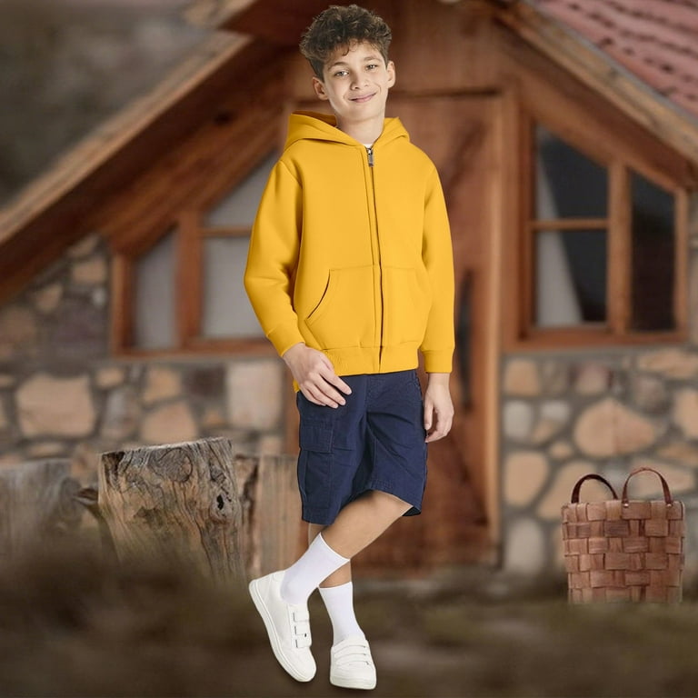 Hoodies Boys Kids Yellow Zip up Hoodie Long Sleeve Pullover Tops