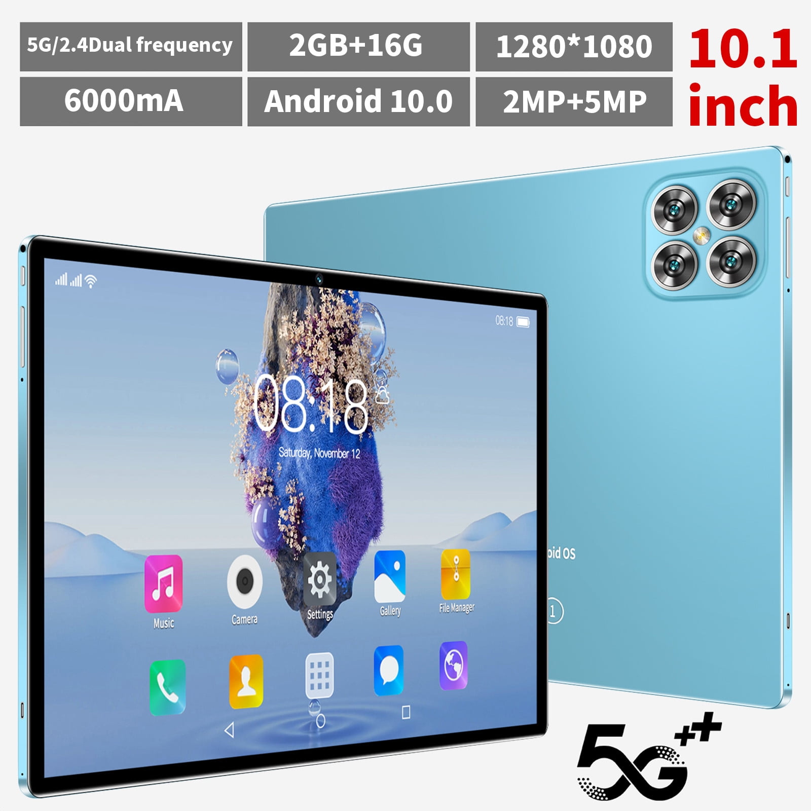 shyuyusa New 2+16G All Netcom 10.1inch Android Tablet Computer 10 Core IPS HD Ultra-thin Screen WiFi Bluetooth Voice Call Game Office Learn Tablet SIM Communication