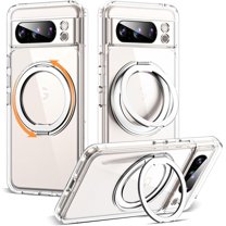 for Google Pixel 8 Pro Case with 360° Rotatable Magnetic Ring Stand [Compatible with Mag-Safe][-Grade Protection] Shockproof Pixel 8 Pro Phone Case 6.7" for Women Men, Clear