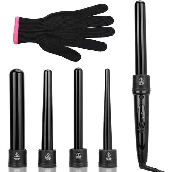 Hair Curling Wand Iron Set 5 in 1 Hair Curler Wand 5 in 1 with LED Temperature Control for Women, Hair Curling Tongs for Long Hair Home Use
