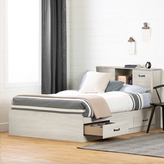 South Shore Ulysses, Full, Traditional Bed and Headboard Set, Winter Oak