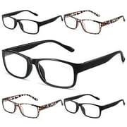 Gaoye 5-Pack Reading Glasses Blue Light Blocking,Spring Hinge Readers for Women Men Anti Glare Filter Lightweight Eyeglasses (3 Light Black + 2 Leopard, 1.75)
