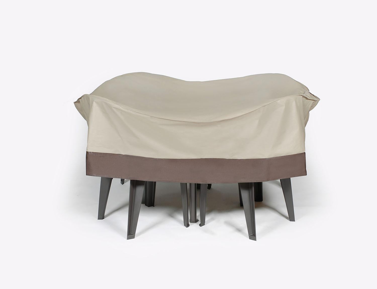 Durable Outdoor Round Patio Furniture Set Vinyl Cover Taupe With Durable Outdoor Round Patio Furniture Set Vinyl Cover Taupe With Brown Trim