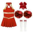 thumbnail image 4 of Alvivi Kids Girls Cheerleading Outfits Cheer Leader Sleeveless Dance Dress with Stocking Pom Poms Set B Red 12, 4 of 7