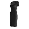 thumbnail image 4 of Franhais Women Bodycon Knitting Wrapped Dress Short 1/4 Sleeves Solid Color U Neck Casual Party Summer Split Dress, 4 of 8