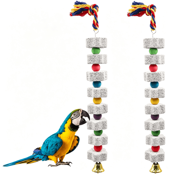 BESTSKY Large Bird Chewing Toy Parrot Beak Grinding Calcium Stone Bells Bird Cage Accessories Cage Toys Cockatiel Parakeet Parrot Budgies Rat Hamster Chinchilla Rabbit Bunny African Grey
