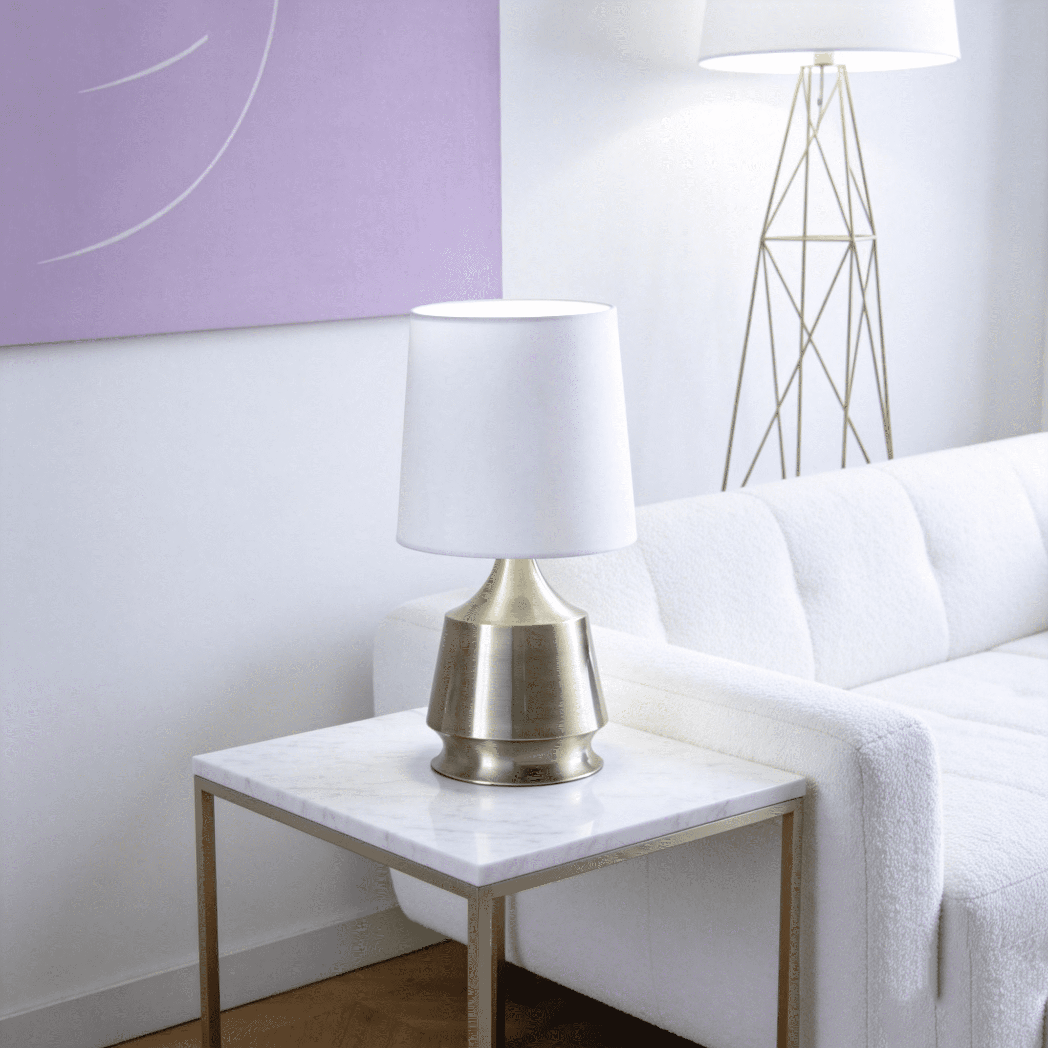 JERFIT 14" Table Lamp, Antique Brass Metal Base with White Drum Shade, Inline On/Off Switch, UL Listed, for Living Room Bedroom Office
