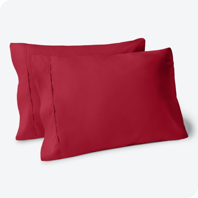 Bare Home Taies d'Oreiller en Microfibre - Taille Standard/Queen Lot de 2 - Taies d'Oreiller Rafraîchissantes - Double Brossé - Taies d'Oreiller Rouges Lot de 2 - Entretien Facile (Ensemble de Taies d'Oreiller Standard de 2, Rouge)