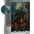 thumbnail image 4 of Halloween Pumpkin Waterproof Fabric Shower Curtain, Retro Forest Cottage Castle Vintage Bats Shower Curtain for Bathroom Curtains Bathtubs Hotel Washable Shower Curtains with 12 Hooks Standard 60x72, 4 of 6