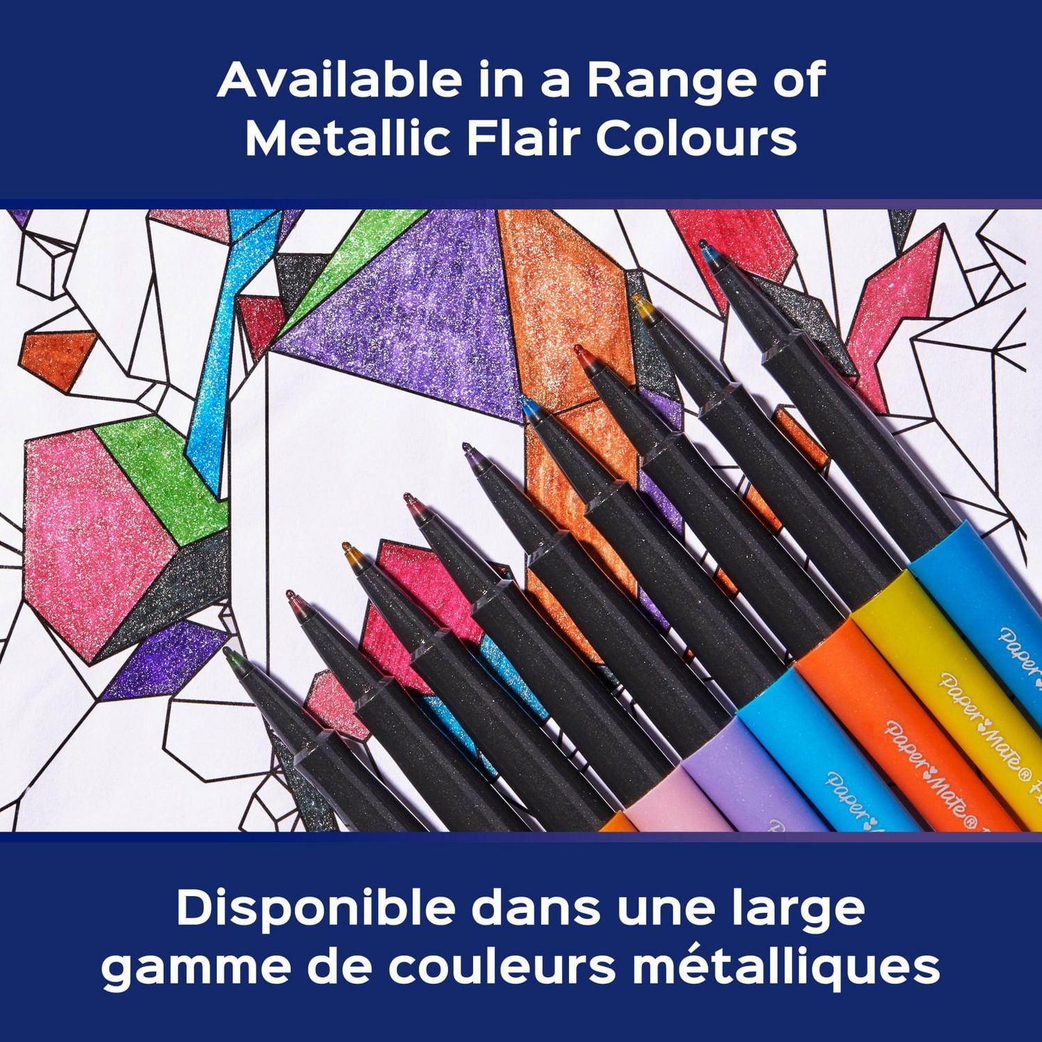 Paper Mate Flair Pens, Metallic Felt Tip Pens, City Lights, Glittery Ink Shines on White Paper, Assorted Colours