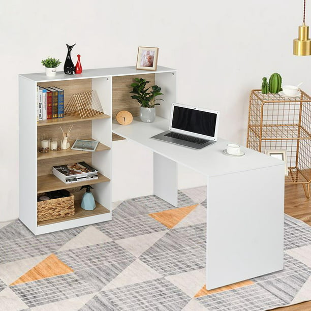 Ubesgoo Computer Desk With Hutch And, White Desk With Bookcase Attached