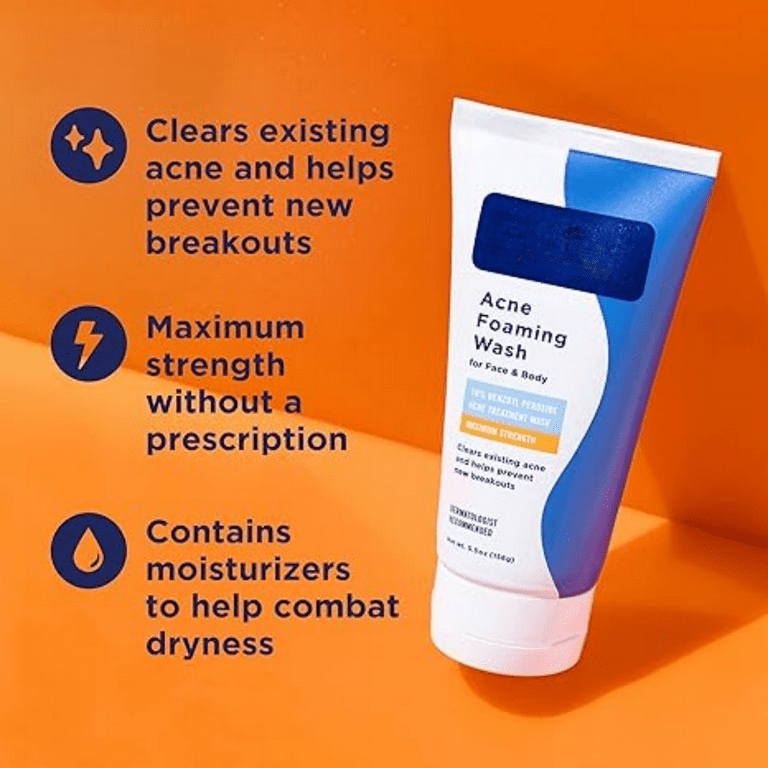 Acne Foaming Wash Benzoyl Peroxide 10% Maximum Strength Antimicrobial, 5.5 Oz