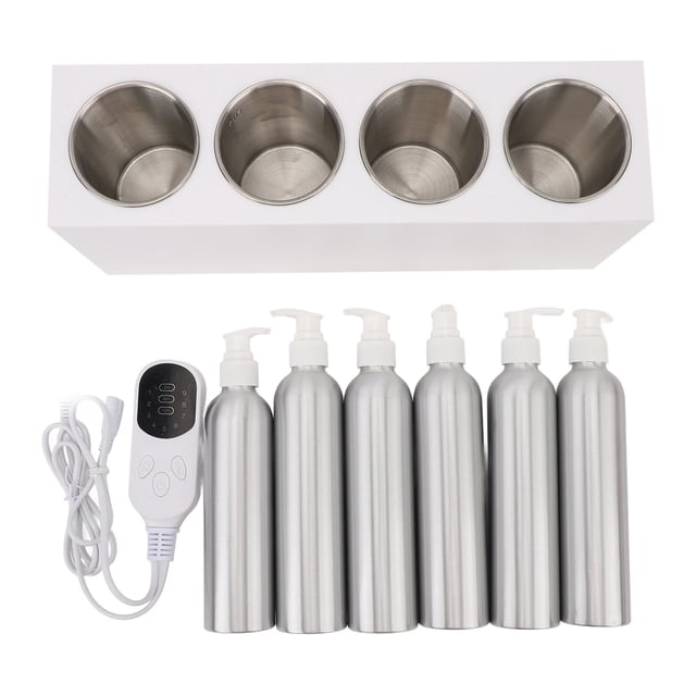 Calentador de Aceite de Masaje, Calentador Digital de loción Eléctrica de 4 Botellas Con Botellas de Aceite Esencial, Calentador de Aceite Enchufable
