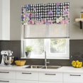 thumbnail image 4 of Spring Floral Curtain Valances for Windows, Kitchen Valance Window Treatments Panel 2 Pack, Black White Checkered Farmhouse Butterfly Rod Pocket Short Curtains for Bathroom Bedroom 60 x 18 Inch, 4 of 8