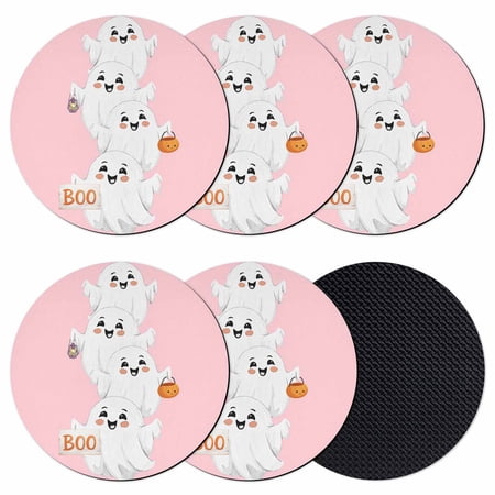 Halloween Coasters Set of 6 Absorbent Coasters for Drinks Cartoon Cute Ghost Fall Pumpkins Coaster for Desk Coffee Table Protection Home Decor House Warming Gifts 4