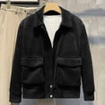 thumbnail image 3 of Men Corduroy Jacket Lapel Long Sleeve Flap Pockets Full Zipper Closure Solid Color Jacket Casual Outerwear, 3 of 8