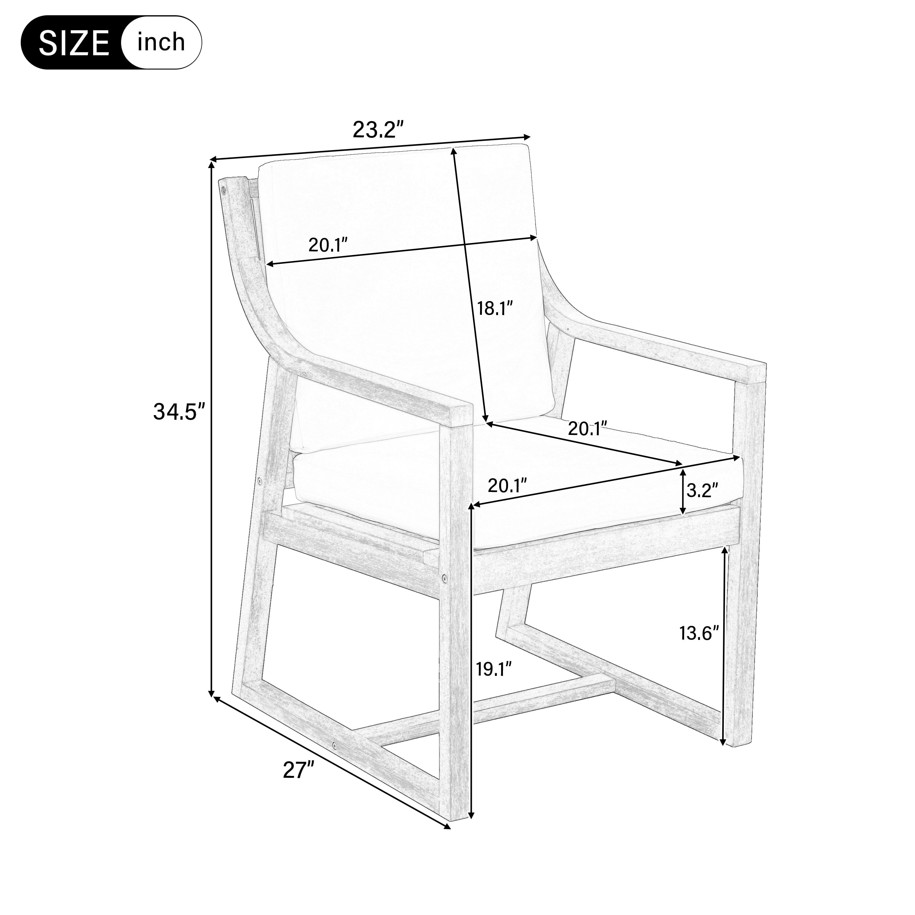 Leisure Chair Set, Outdoor Patio Seating Chairs with Black Brown Wood and Beige Cushion