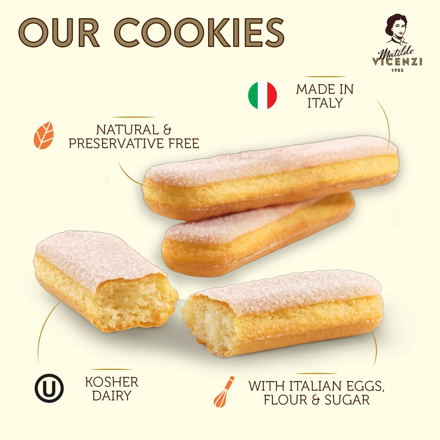 Matilde Vicenzi Vicenzovo 14.10oz - GJM1&nbsp;Classic Italian Biscuits, Cookies for Tiramisu, Kosher Dairy Cookies, Italian Bakery Dessert Gifts For Special Occasions 7.05 oz (200g), 2Pk