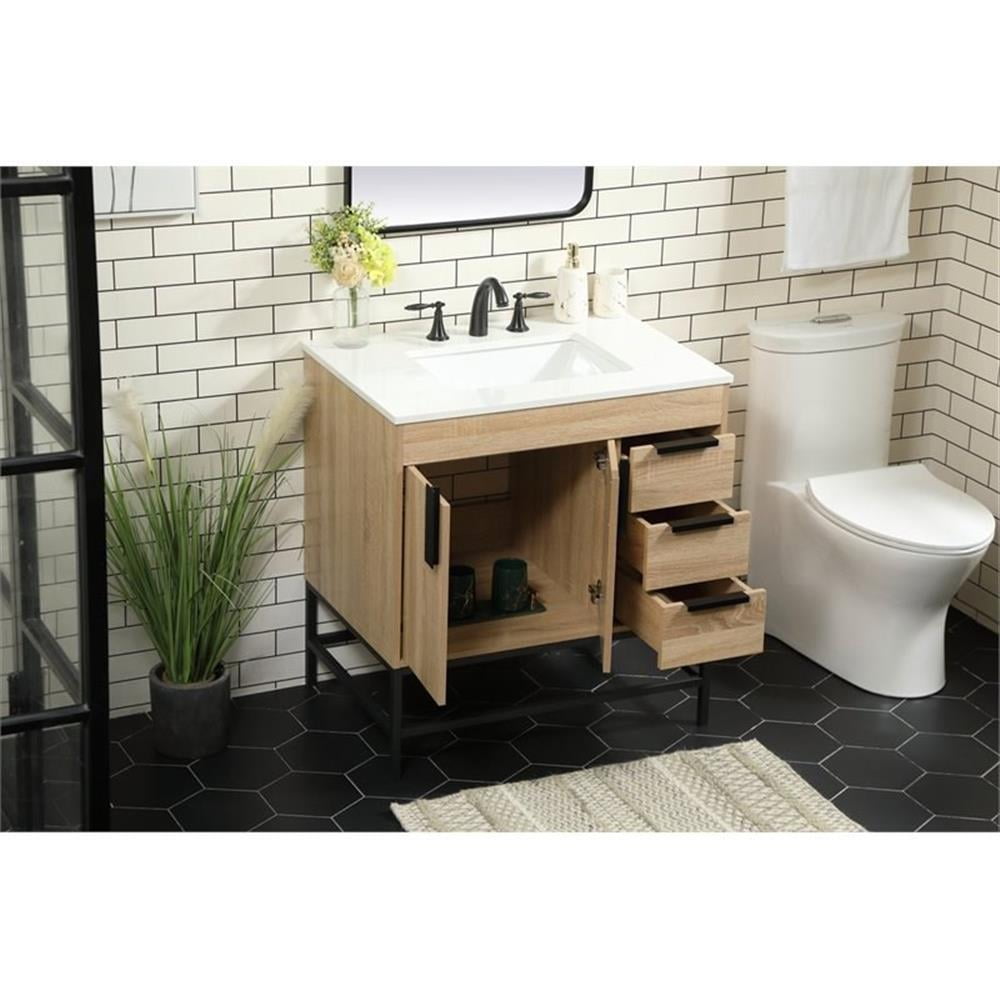 Elegant Decor Eugene 32" Aluminum MDF Single Bathroom Vanity in Mango Wood