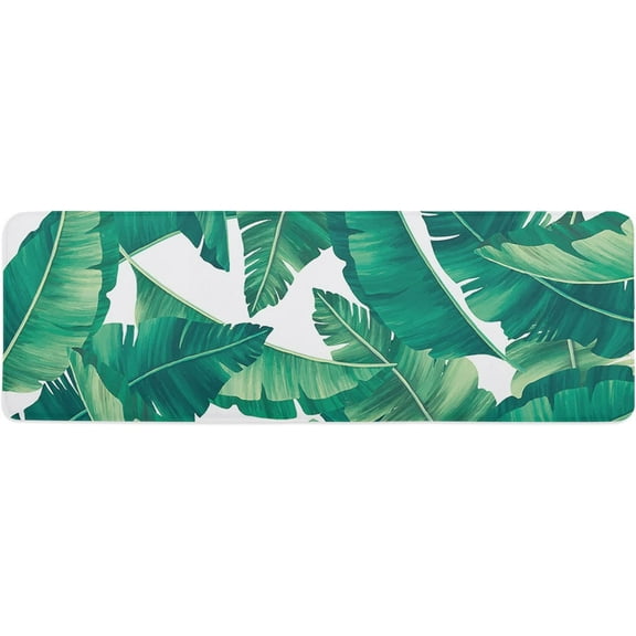 Kitchen Mat Rug 1 PCS Summer Green Tropical Plant Palm Leaves Runner Rug Anti-Fatigue Comfort Memory Foam Standing Mat Non-Slip Floor Door Mat for Bathroom Bedroom 18x47in