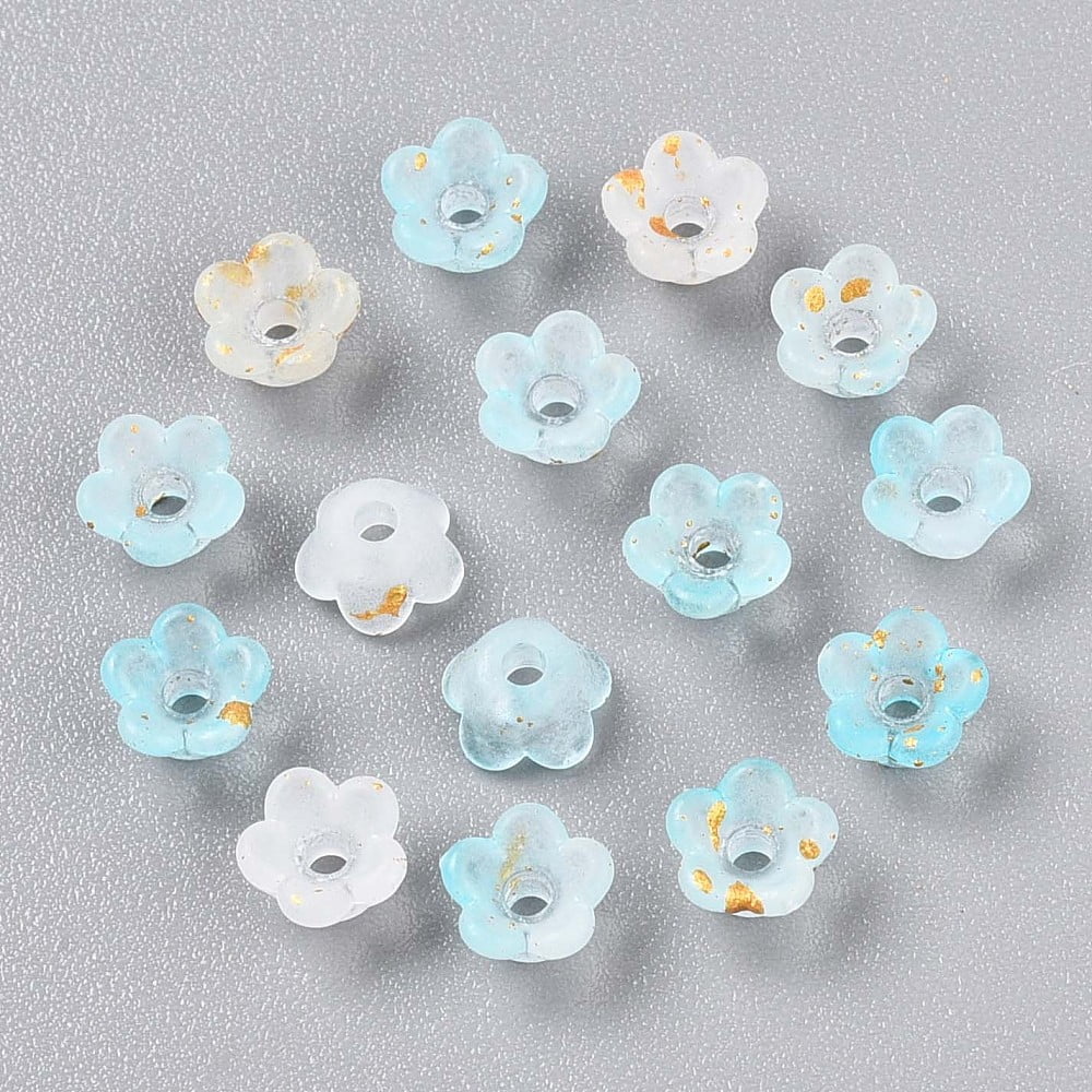 Frosted Transparent Acrylic Beads Flower with Gold Foil Pale Turquoise 5.5~6x3mm Hole: 1.5mm about 10860pcs/500g. DIY