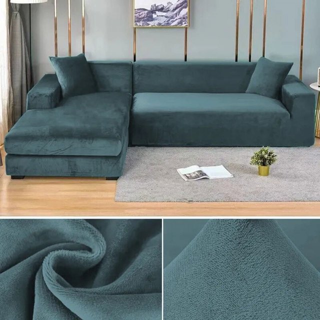 Velvet Sofa Cover Thick Elastic 1/2/3/4 Seater Sofa Cover for Living Room Velvet Plush L Shaped Corner Sofa Cover Couch Cover My Lux Decor Round