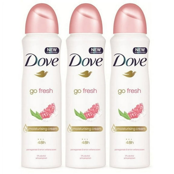 Dove Pomegrante and Lemon Scent Deodorant & Body Spray 48H FRESH 150ml Pack Of 3