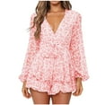thumbnail image 2 of Ichuanyi Women Floral Printed Beach Jumpsuits Deep V-Neck Long Sleeve Bandage Knot Ruffle Hem Floral Rompers, 2 of 9