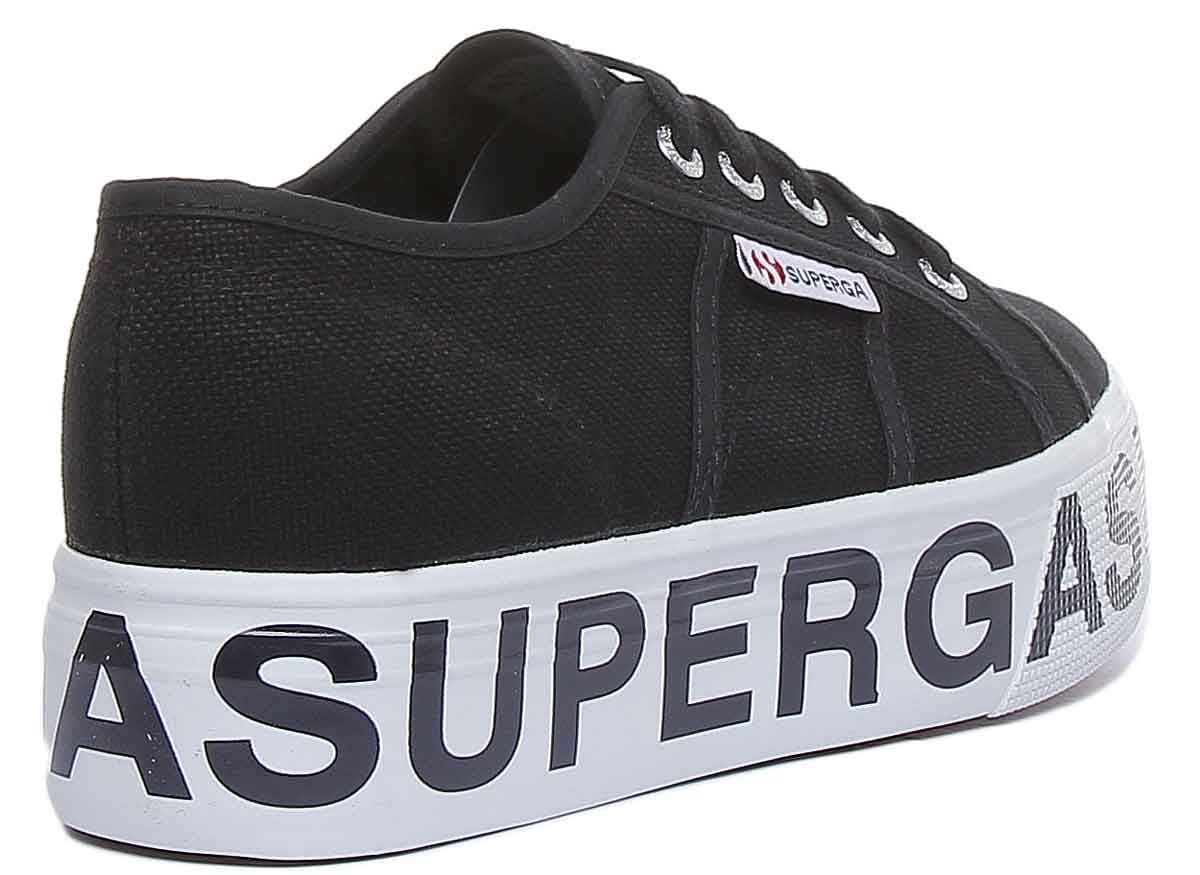 Superga 2790 Outsole Women s Lace Up Outsole Lettering Sneakers In Black Size 9