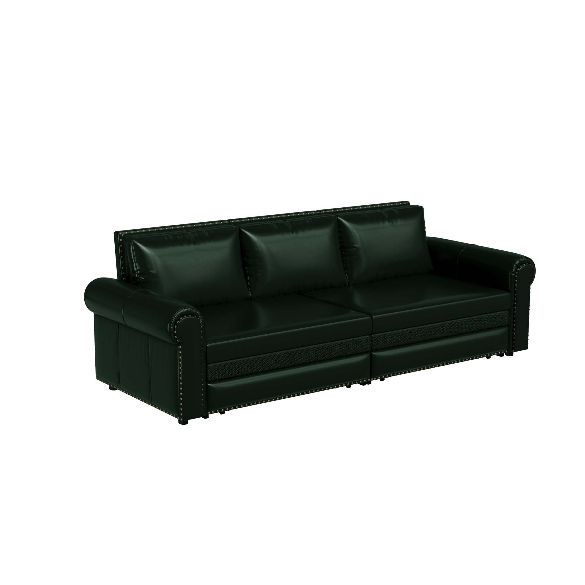 Aukfa 93.7" King Pull Out Sofa Bed, Faux Leather 3-in-1 Convertible Chesterfield Sleeper Sofa Couch with Nailhead Trim & Rolled Arms, Green