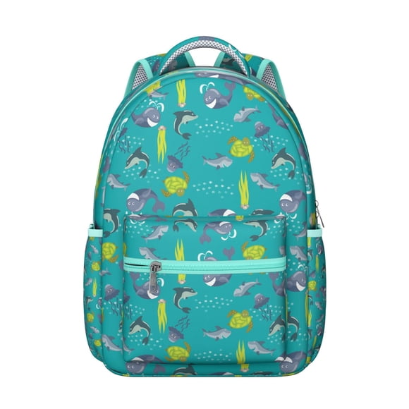 Vintage Minimalist Shark Backpack for Student Durable Waterproof School Bag with Abstract Ocean and Sea Life Print, Breathable Foam Padding, Adjustable Straps for School and Travel