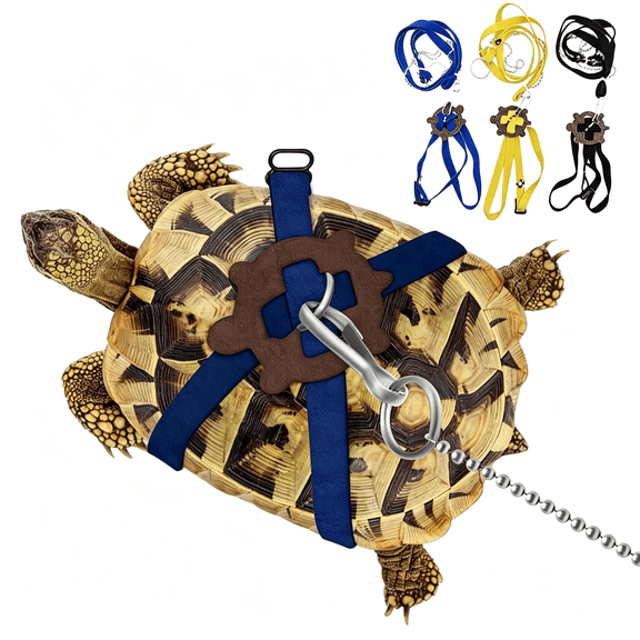 GASTROPOD Pet Turtle Leather Harness and Leash - Adjustable Control Leash for Tortoise Supplies Leather Turtle Leash and Harness (S, Blue)
