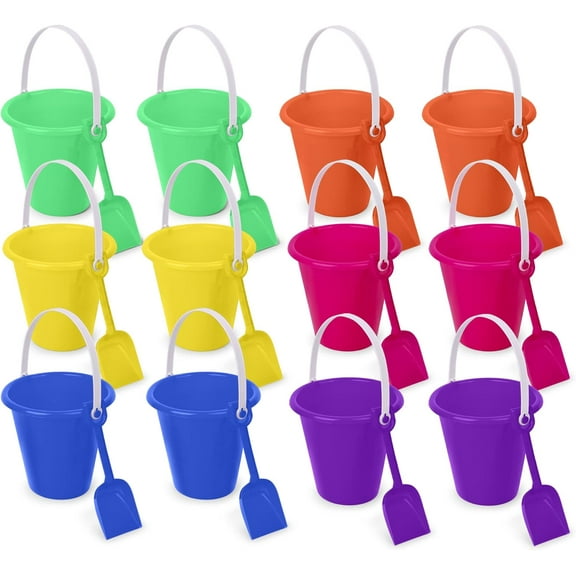 Playbees Beach Sand Toy Set, Includes 12 Sets, Buckets and Shovels, 4.25", Sand Castle Beach Mold Pails, Plastic Beach Buckets & Shovel Tools, Building Beach and Sandbox Toys for Kids and Toddlers