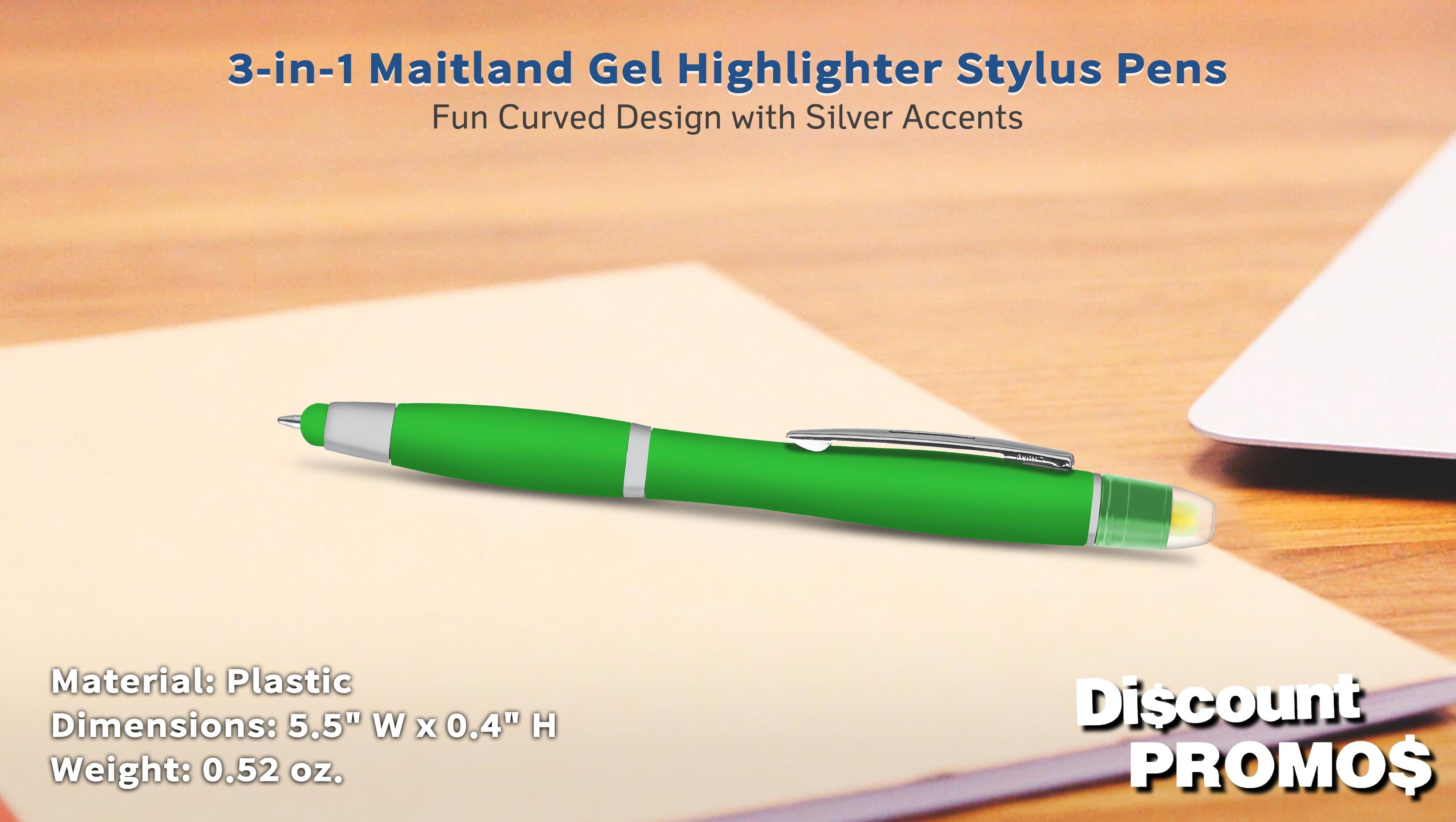 10 Maitland Gel Highlighter Stylus Pens Pack - Ballpoint, Black Ink - Green